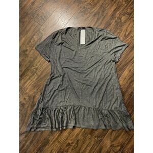 Made By Johnny Women's Size XXL Knit Tunic Top Gray Short Sleeve Pleated V-Neck